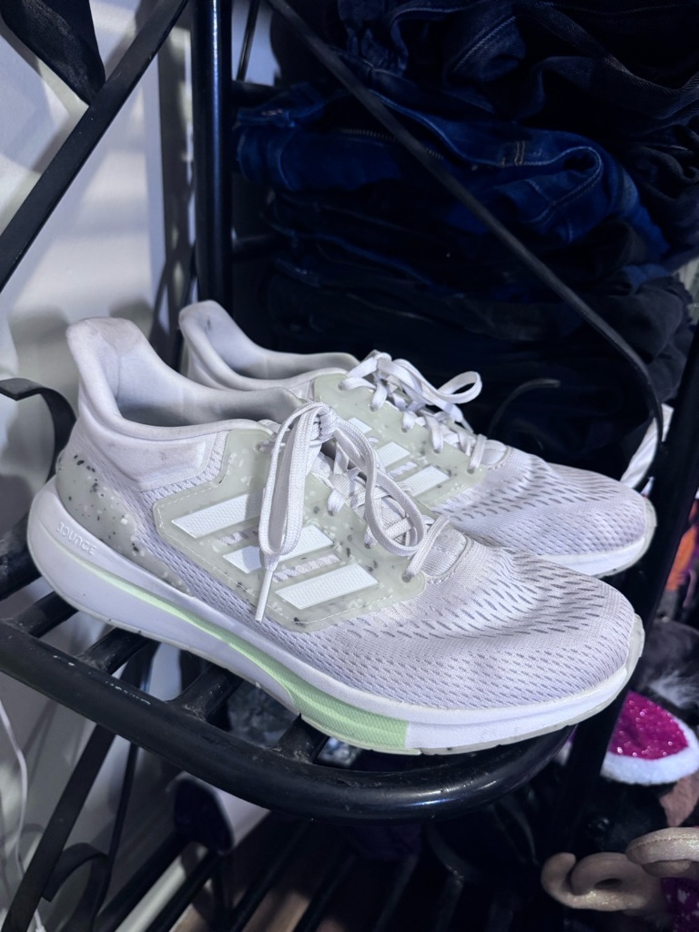 Adidas Bounce Women's White & Light Green Highlighter Neon Running Shoes